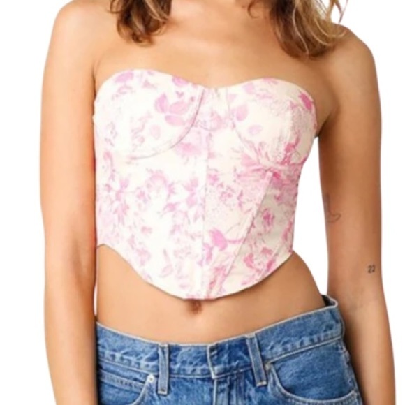 OLIVACEOUS Pauline Floral Boned Corset Top Pink Cream Push Up Padded Adjust S - Picture 2 of 15